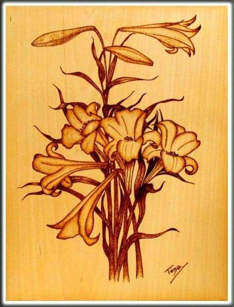 Пирография по дереву цветы