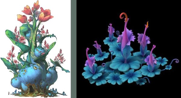 Фантастические цветы на прозрачном фоне