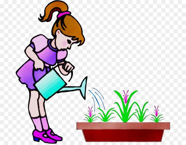 Девочка поливает цветы