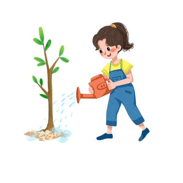 Девочка поливает дерево
