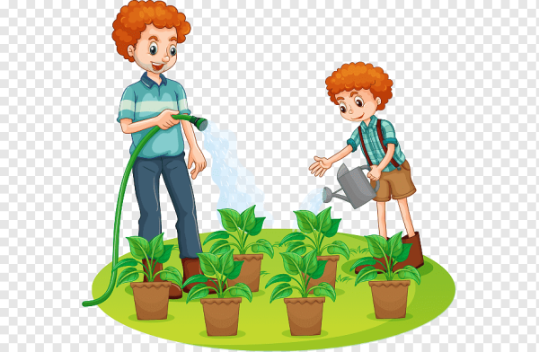 Мальчик сажает цветы