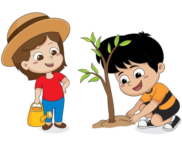 Дети сажают деревья вектор