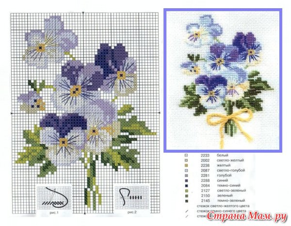 Вышивка крестиком фиалки