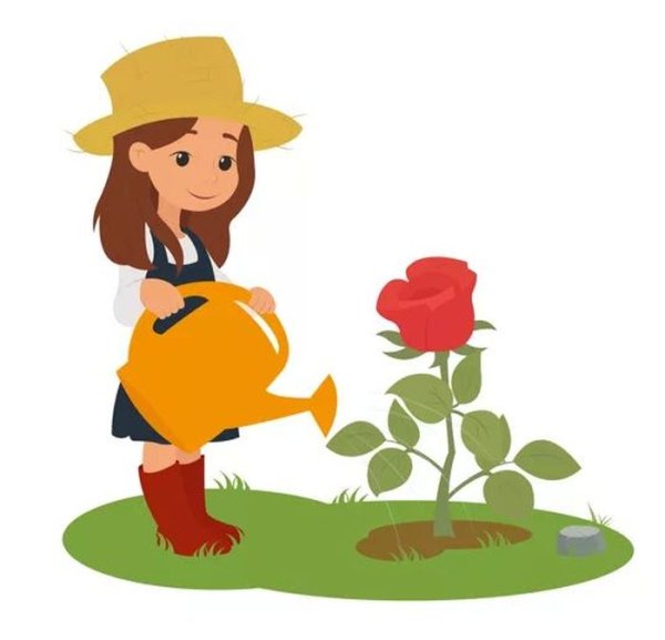 Поливает из лейки