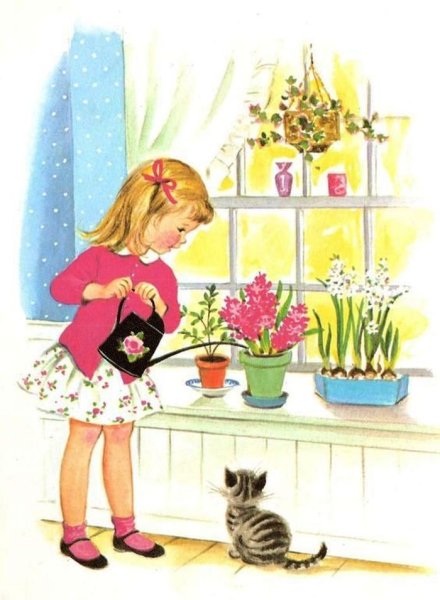 Рыхление комнатных растений для детей