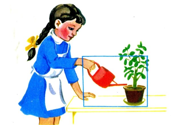 Девочка поливаиет цветов