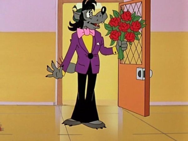 Волк с букетом цветов