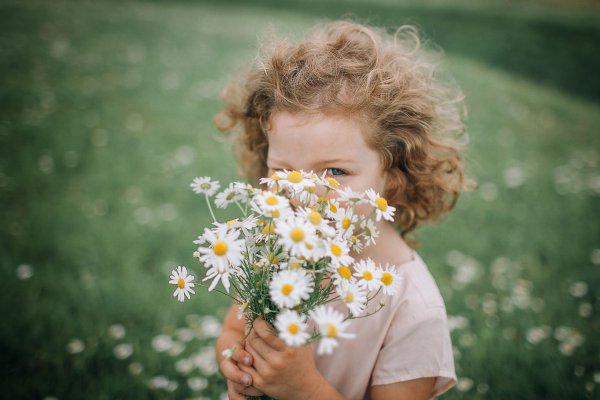 Дети с букетом ромашек