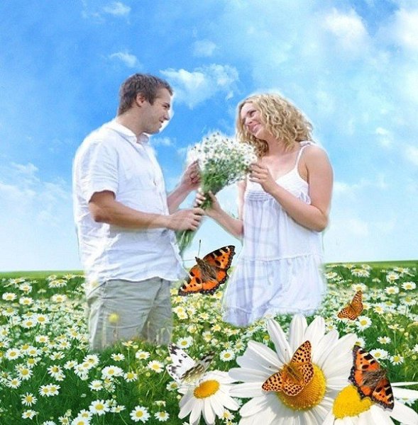 Влюбленные с ромашками