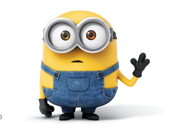 Миньон который прячет руки и улыбается