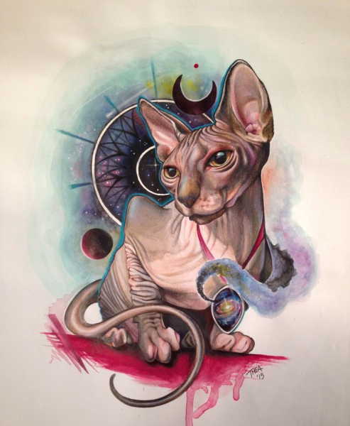 Кот сфинкс тату