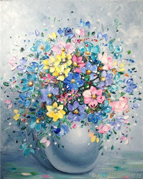 Цветы акрилом на холсте