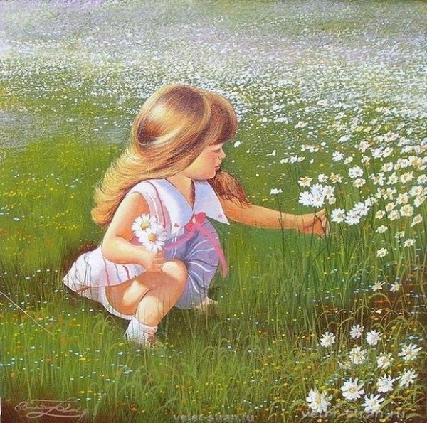 Картина девочка на лугу