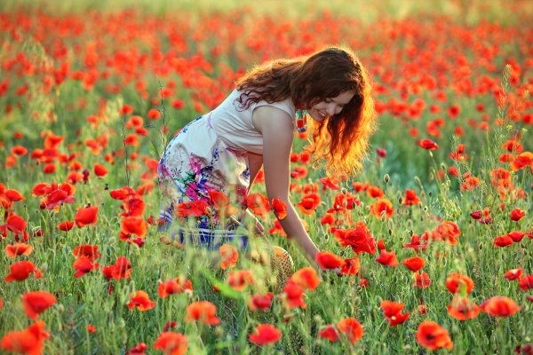 Женщина собирает цветы