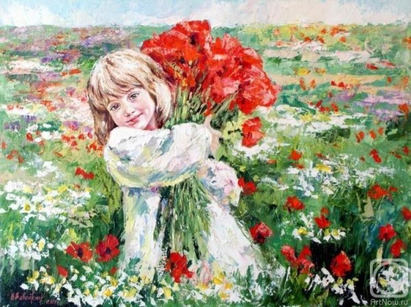 Девочка с цветами живопись