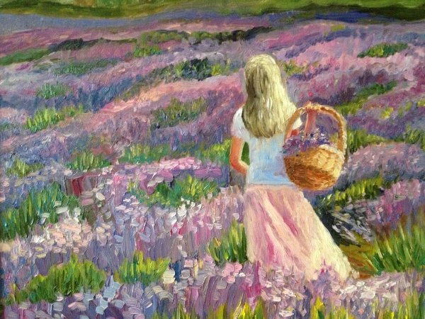 Живопись девушка в поле