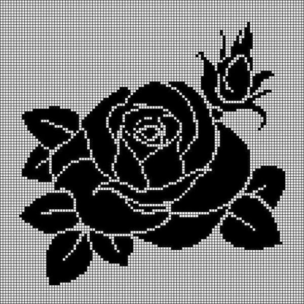 Монохромная вышивка цветов