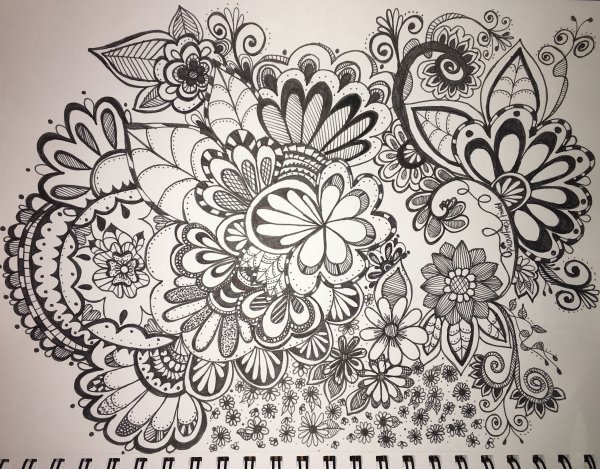 Цветы в графике гелевой ручкой простые