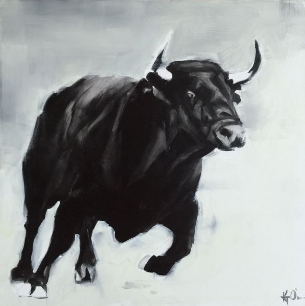 Белый бык акварель