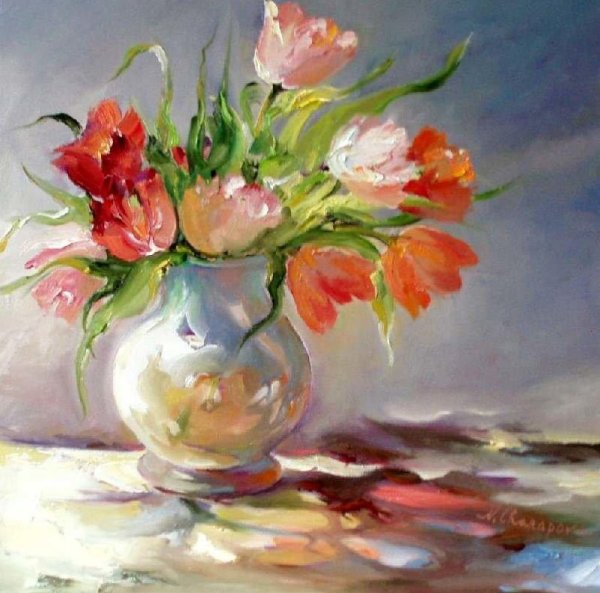 Тюльпаны маслом мастихином