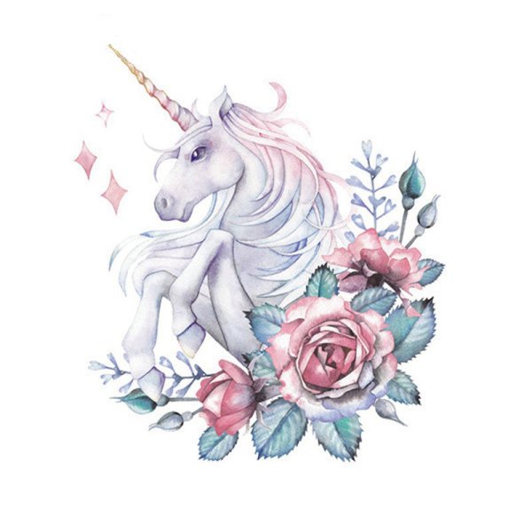 Единорог с цветами акварелью
