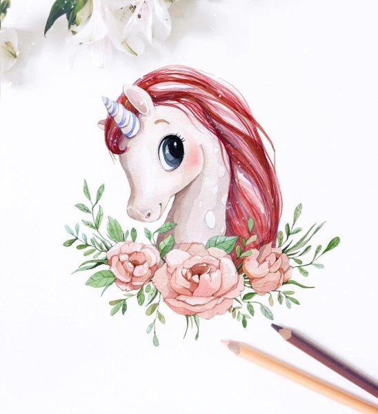 Единорожка акварель
