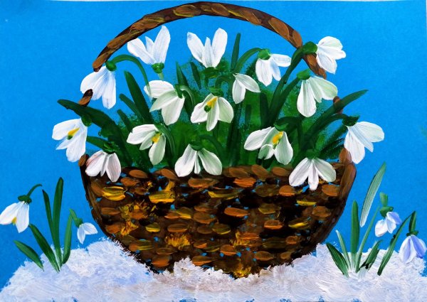 Подснежники рисунок красками