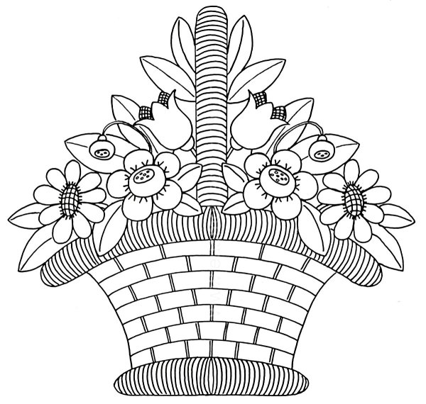 Раскраска корзина с цветами