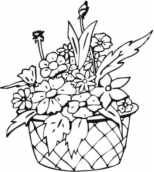 Корзинка с цветами раскраска