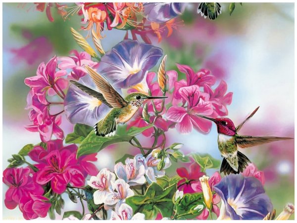 Сад в лесу с цветами