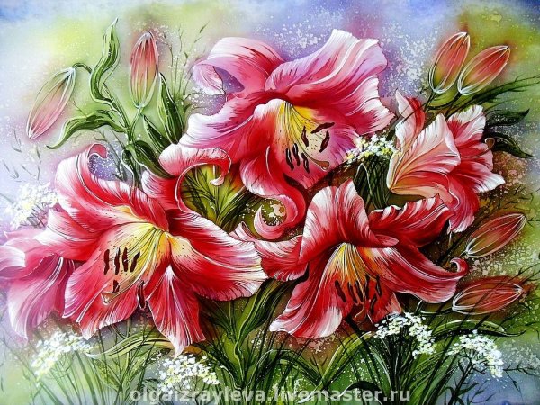 Красивые нарисованные цветы красками