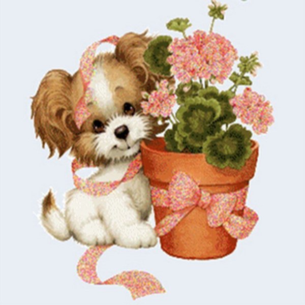 Собака с цветами картинки