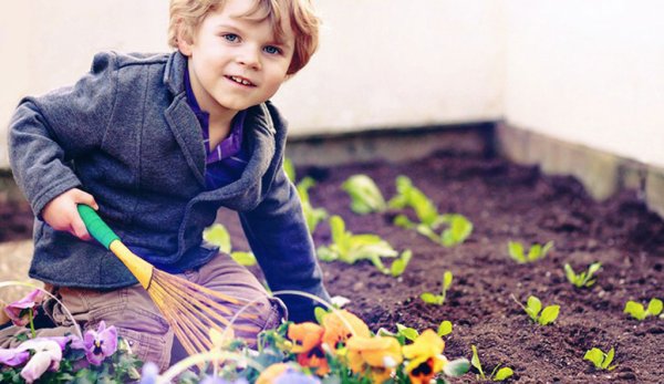 Посадка цветов детьми