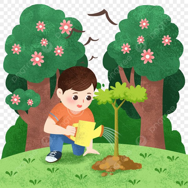 Девочка поливает дерево