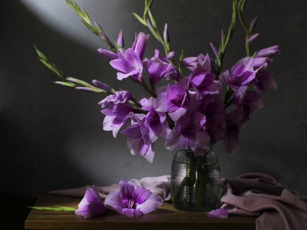 Лиловые цветы в вазе