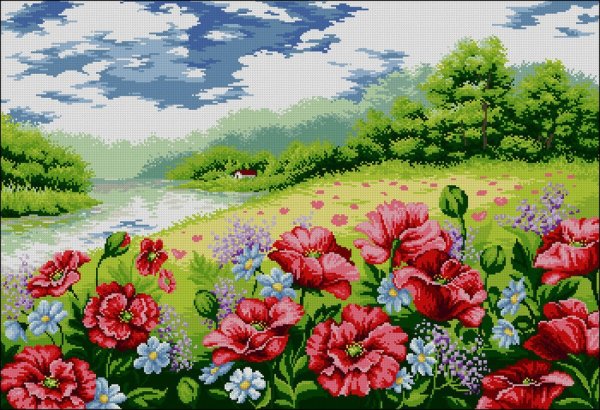 Алмазная мозаика Маковое поле Белоснежка