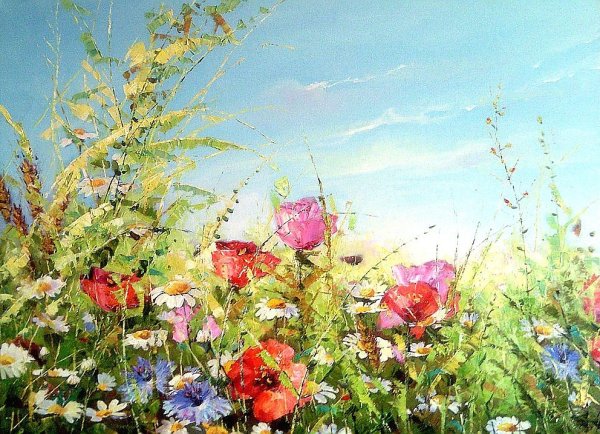 Цветочный пейзаж маслом