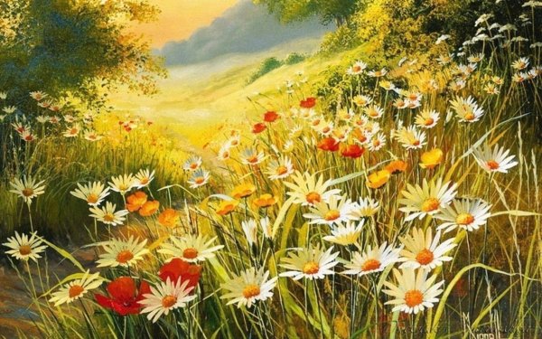 Пейзаж с луговыми цветами