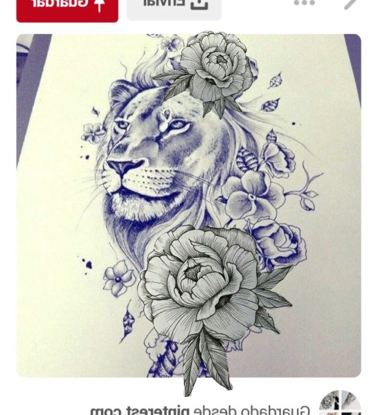 Тату львица с цветами