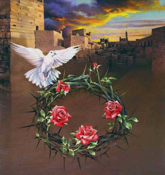 Белые голуби в цветах