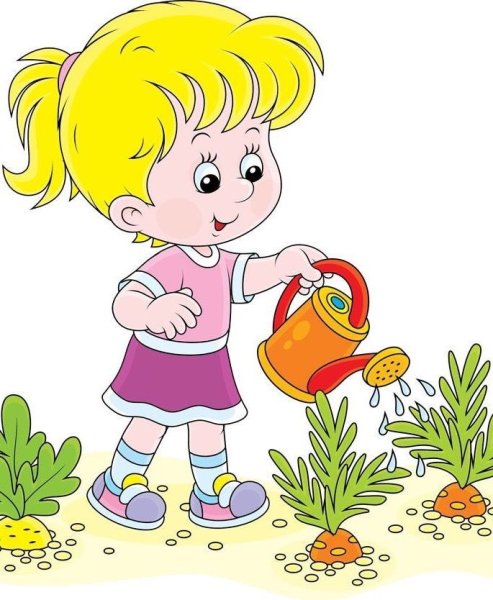 Девочка поливает цветы