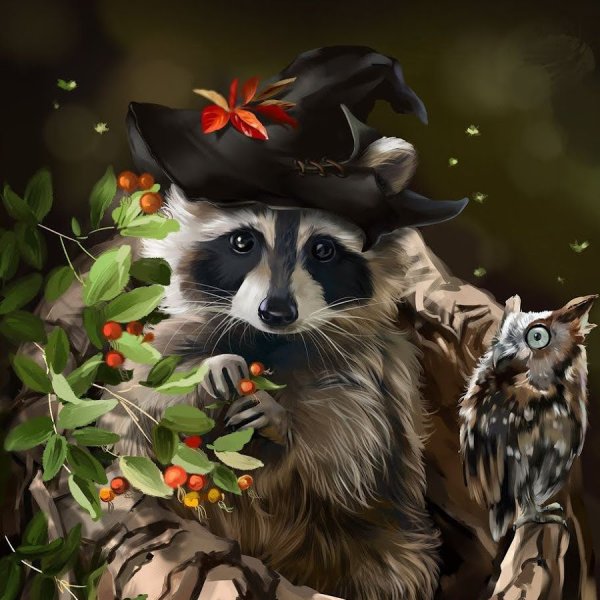 Енот с ромашками