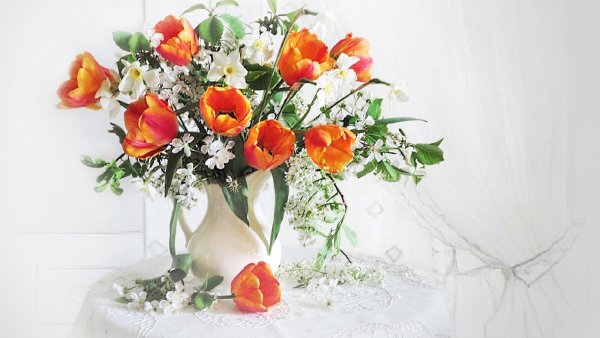 Красивые цветы в кувшине