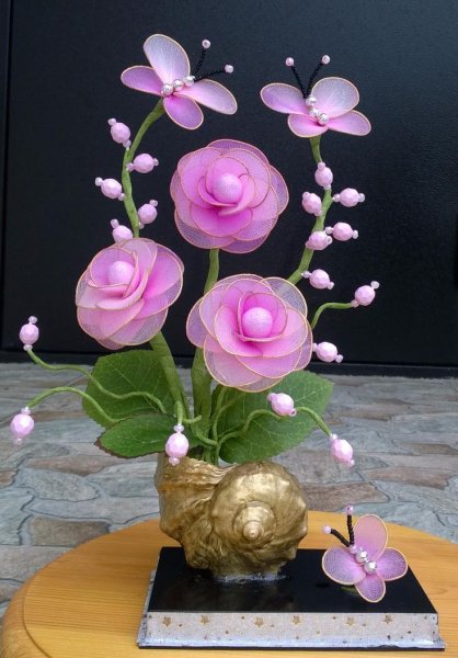 Цветы из ткани и проволоки