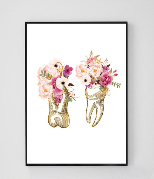 Рисунок с цветами в зубах