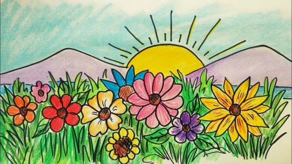 Поляна с цветами рисунок