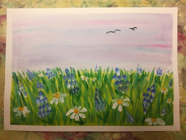 Клумба с ромашками рисунок