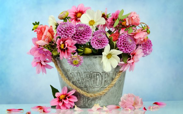 Цветы в ведерке