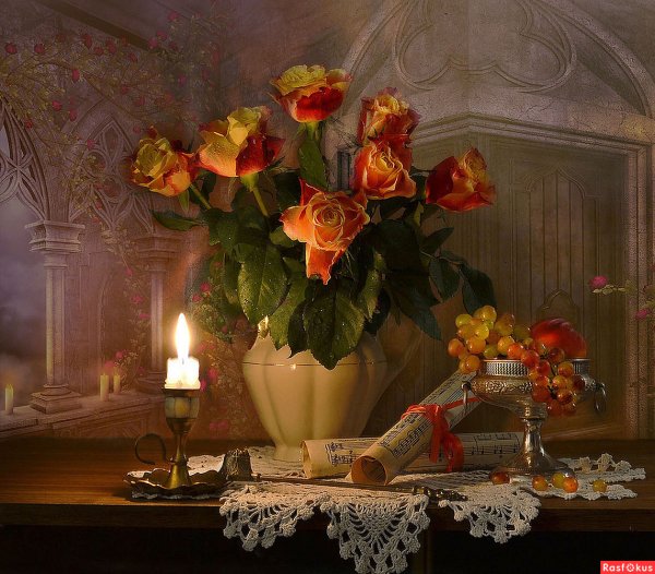 Вечерний натюрморт с цветами