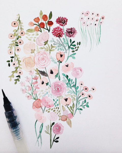 Цветочки в скетчбуке